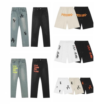 Unisex gradske kratke hlače s logom velikog slova V, pamuk, opuštena ravna kroj