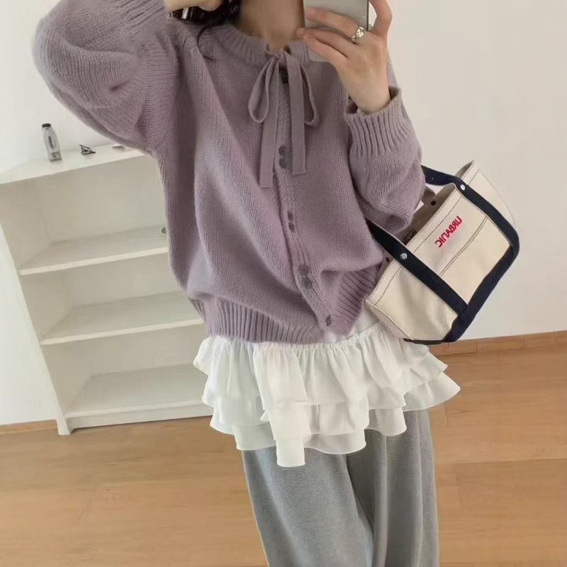 Cardigan, japansko-korejski opušten stil, pleteni od imitacije kašmira i poliestera, okrugli izrez, labav kroj