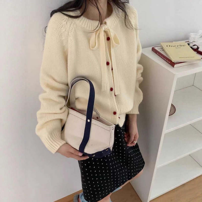 Cardigan, japansko-korejski opušten stil, pleteni od imitacije kašmira i poliestera, okrugli izrez, labav kroj