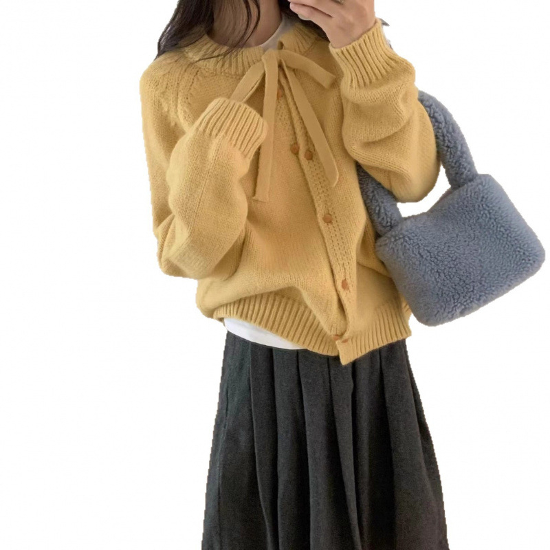 Cardigan, japansko-korejski opušten stil, pleteni od imitacije kašmira i poliestera, okrugli izrez, labav kroj
