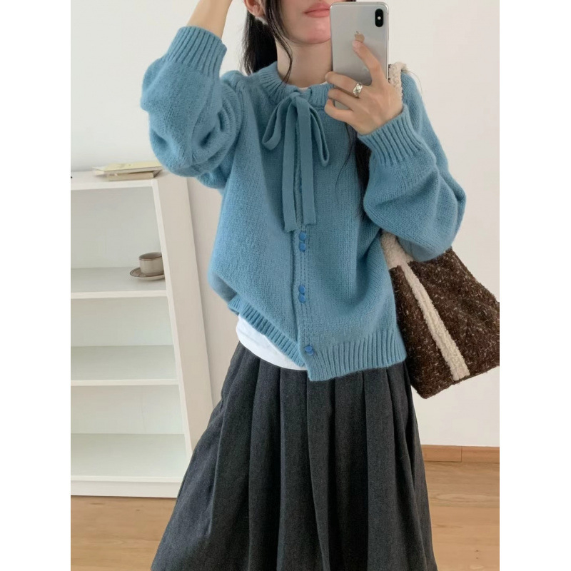 Cardigan, japansko-korejski opušten stil, pleteni od imitacije kašmira i poliestera, okrugli izrez, labav kroj