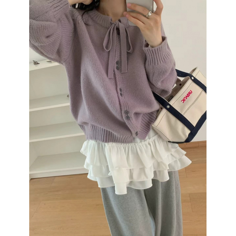 Cardigan, japansko-korejski opušten stil, pleteni od imitacije kašmira i poliestera, okrugli izrez, labav kroj