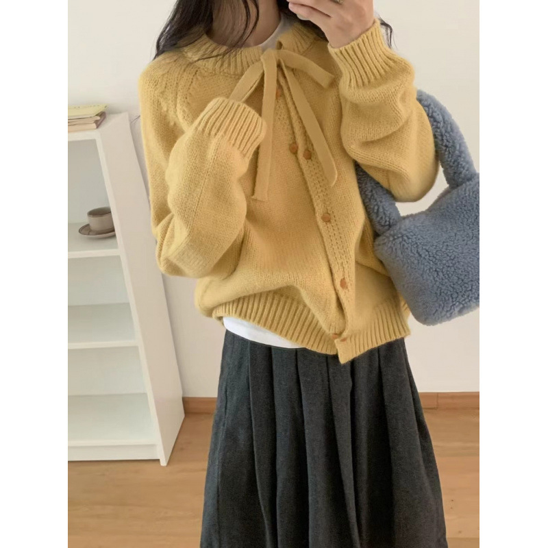 Cardigan, japansko-korejski opušten stil, pleteni od imitacije kašmira i poliestera, okrugli izrez, labav kroj