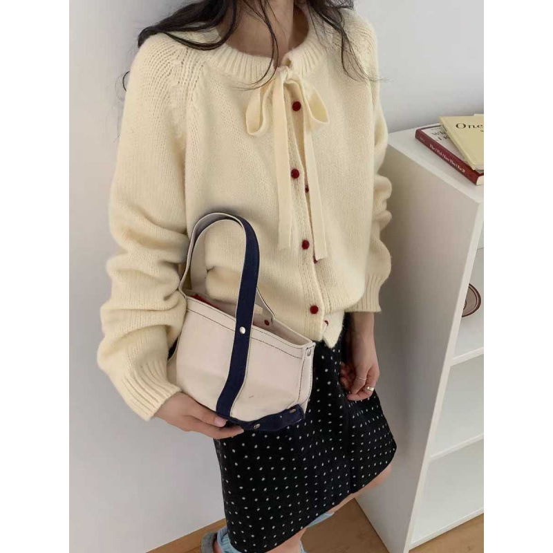Cardigan, japansko-korejski opušten stil, pleteni od imitacije kašmira i poliestera, okrugli izrez, labav kroj