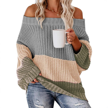 Ženski pulover od akrila s prugastim uzorkom, ležernog kroja, dugi rukavi, uobičajena duljina (50–65 cm)