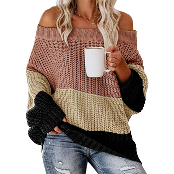 Ženski pulover od akrila s prugastim uzorkom, ležernog kroja, dugi rukavi, uobičajena duljina (50–65 cm)