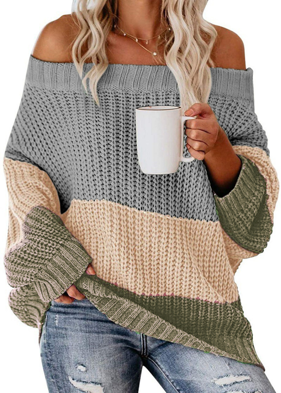 Ženski pulover od akrila s prugastim uzorkom, ležernog kroja, dugi rukavi, uobičajena duljina (50–65 cm)