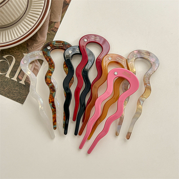 Аксесоар за коса: У‑образена вълниста щипка за коса с диамантен акцент | материал ацетична киселина | ретро дамски стил