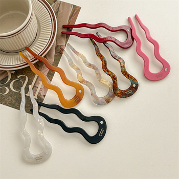 Аксесоар за коса: У‑образена вълниста щипка за коса с диамантен акцент | материал ацетична киселина | ретро дамски стил