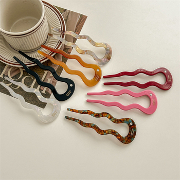 Аксесоар за коса: У‑образена вълниста щипка за коса с диамантен акцент | материал ацетична киселина | ретро дамски стил