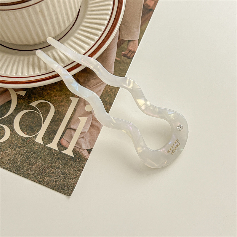 Аксесоар за коса: У‑образена вълниста щипка за коса с диамантен акцент | материал ацетична киселина | ретро дамски стил