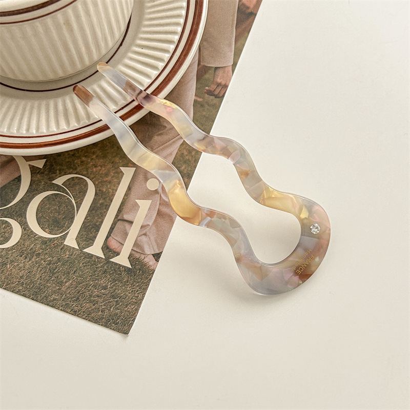 Аксесоар за коса: У‑образена вълниста щипка за коса с диамантен акцент | материал ацетична киселина | ретро дамски стил