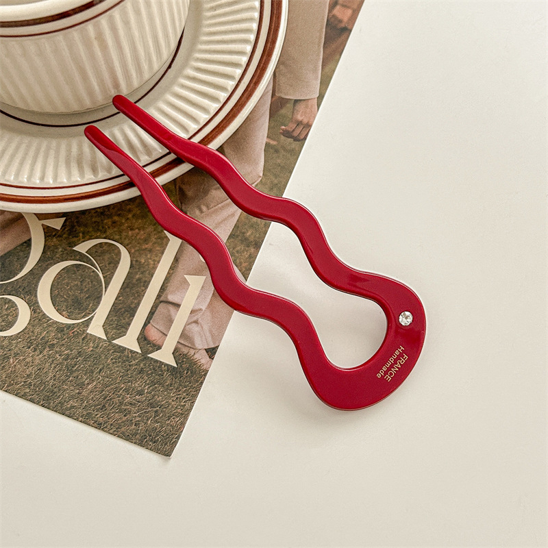 Аксесоар за коса: У‑образена вълниста щипка за коса с диамантен акцент | материал ацетична киселина | ретро дамски стил