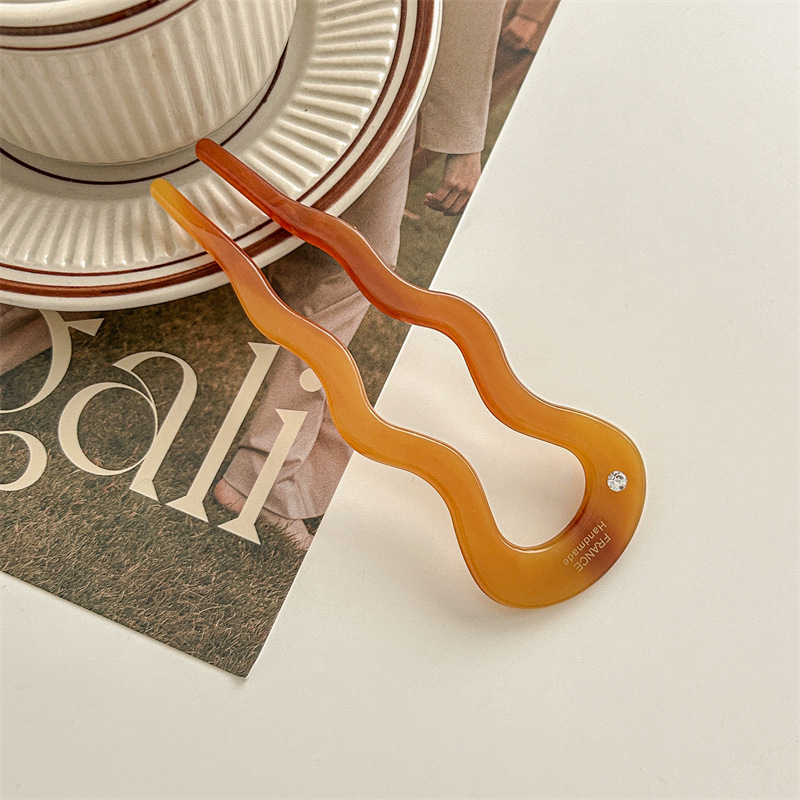 Аксесоар за коса: У‑образена вълниста щипка за коса с диамантен акцент | материал ацетична киселина | ретро дамски стил