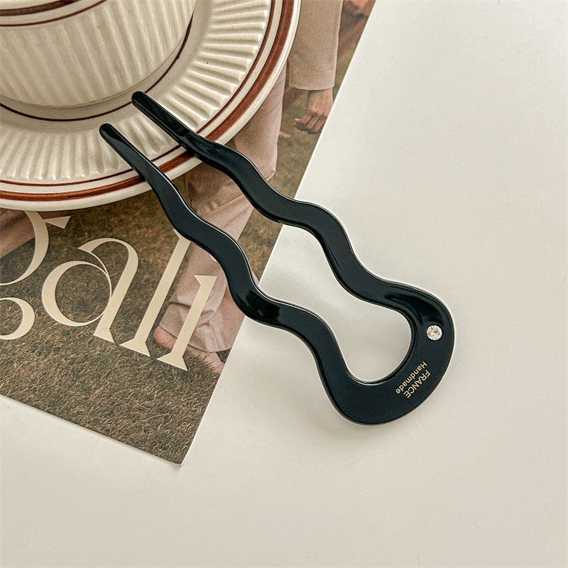 Аксесоар за коса: У‑образена вълниста щипка за коса с диамантен акцент | материал ацетична киселина | ретро дамски стил