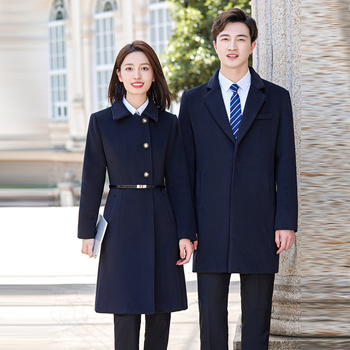 Palton din lână, unisex, lungime medie, pentru manager hotelier — vestimentație de birou, amestec lână 50–70% și poliester 30–50%, iarnă 2024