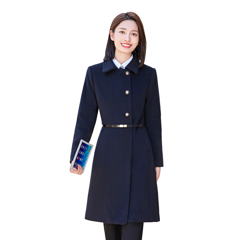 Palton din lână, unisex, lungime medie, pentru manager hotelier — vestimentație de birou, amestec lână 50–70% și poliester 30–50%, iarnă 2024