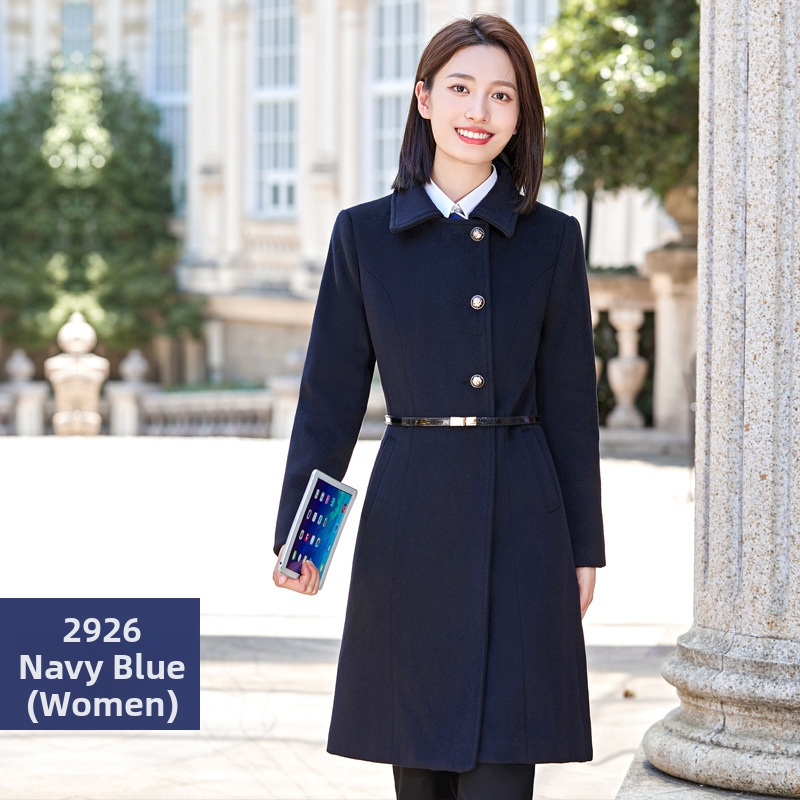 Palton din lână, unisex, lungime medie, pentru manager hotelier — vestimentație de birou, amestec lână 50–70% și poliester 30–50%, iarnă 2024