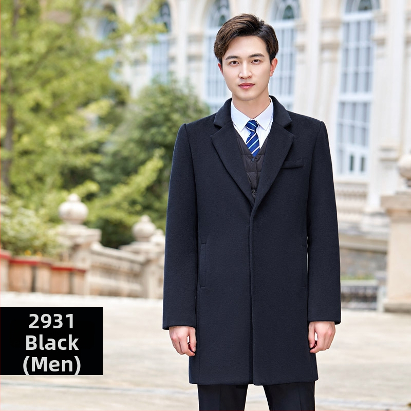 Palton din lână, unisex, lungime medie, pentru manager hotelier — vestimentație de birou, amestec lână 50–70% și poliester 30–50%, iarnă 2024