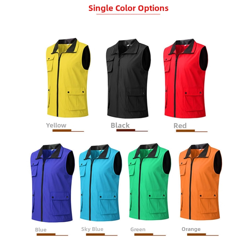 Vesta s viacerými vreckami, polyestrová látka 300T s vysokou hustotou, zips, rovný strih, vhodná na štyri sezóny