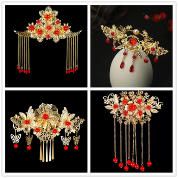 Метално електроплатирано ретро украса за коса с гребен и мотив фениксова корона за сватба в стил Xiuhe