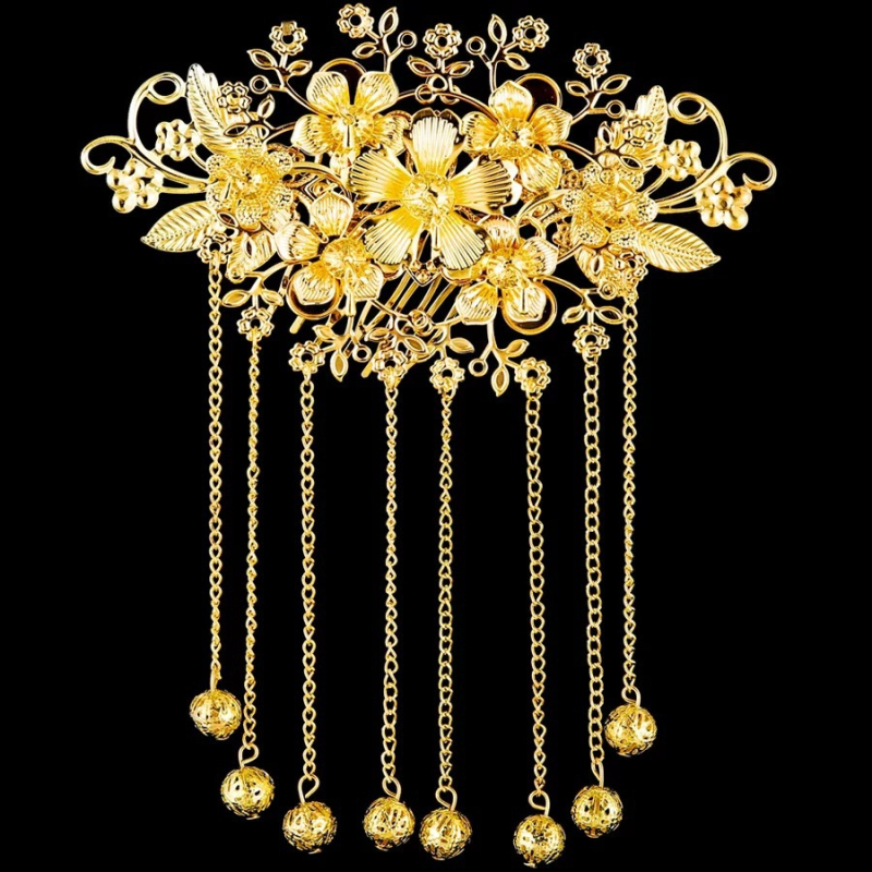 Метално електроплатирано ретро украса за коса с гребен и мотив фениксова корона за сватба в стил Xiuhe