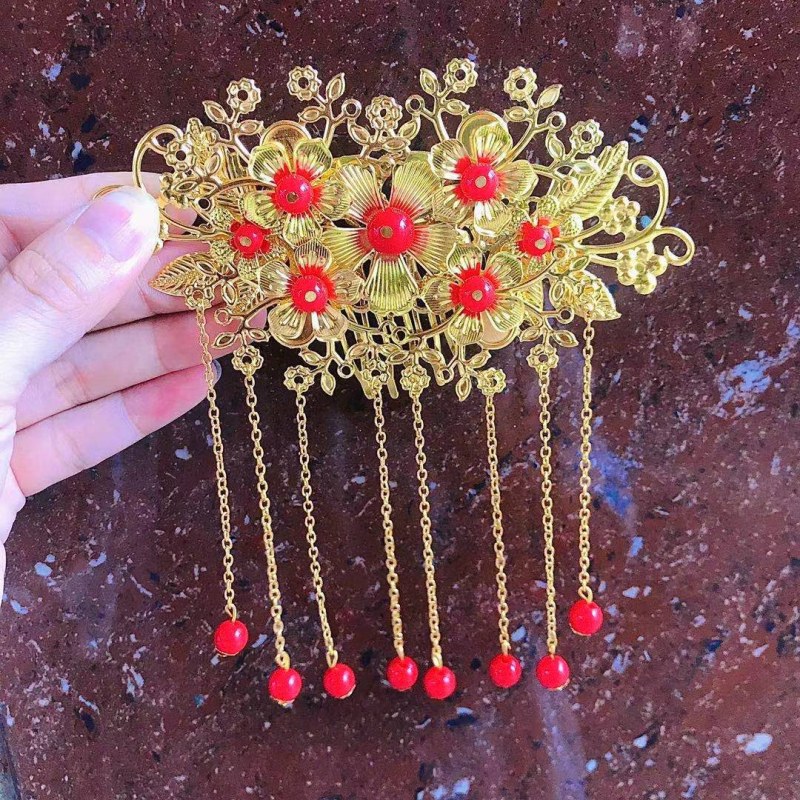 Метално електроплатирано ретро украса за коса с гребен и мотив фениксова корона за сватба в стил Xiuhe