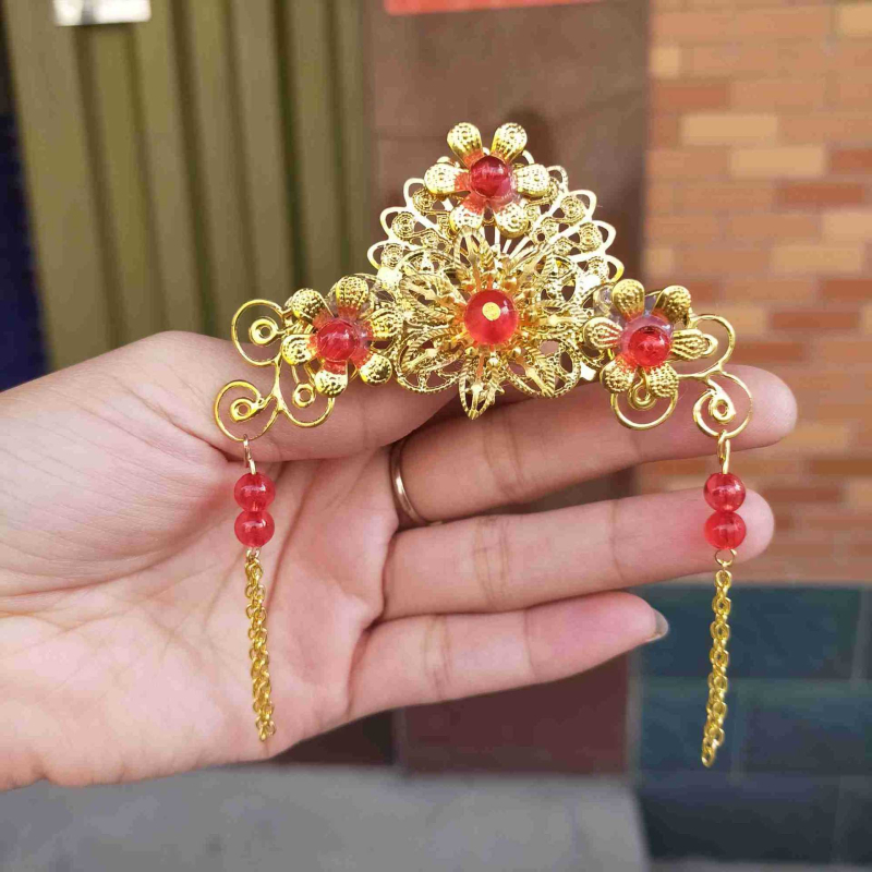 Метално електроплатирано ретро украса за коса с гребен и мотив фениксова корона за сватба в стил Xiuhe