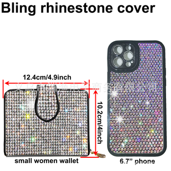 Női cipzáros rhinestone pénztárca PU bőrrel, poliészter bélés, kártyatartó