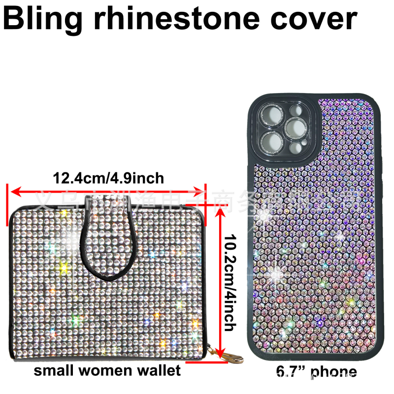 Női cipzáros rhinestone pénztárca PU bőrrel, poliészter bélés, kártyatartó