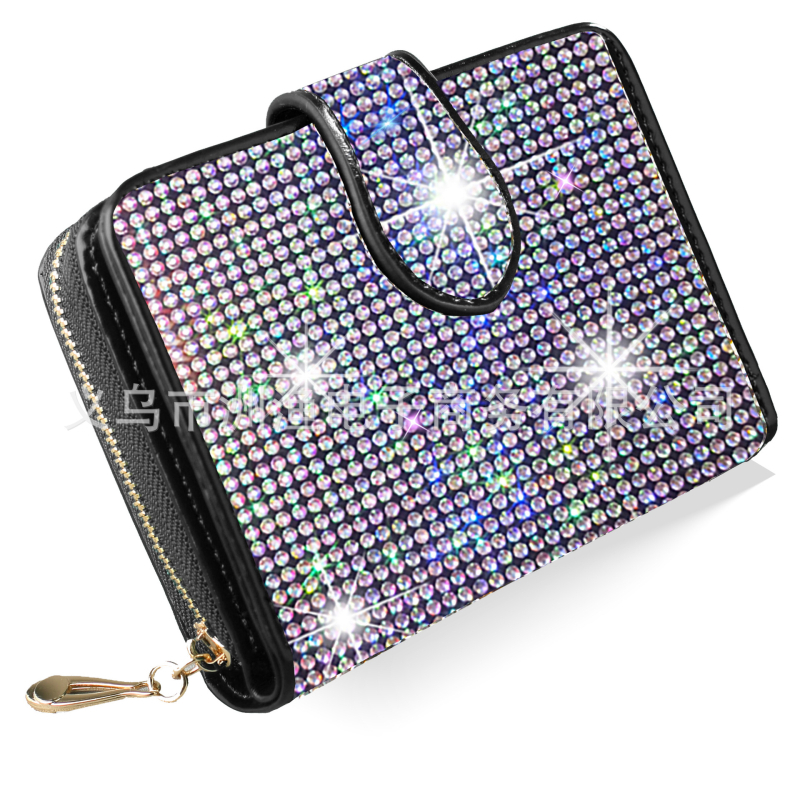 Női cipzáros rhinestone pénztárca PU bőrrel, poliészter bélés, kártyatartó