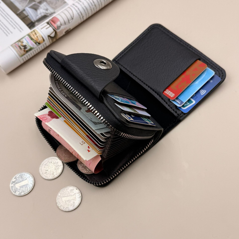 Akkordeon-stílusú kártyatartó pénztárca — nagy kapacitású, több kártyahely; uniszex; üzleti utazás stílus; Anyag: PU; Belső anyag: poliészter