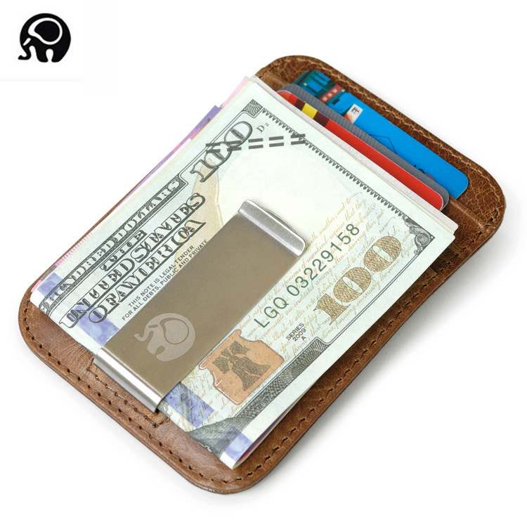 Small Round Elephant Kártyatartó - Valódi marhabőr, Anti-lopás, Uniszex