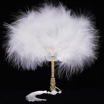 Evantai din pene, lucrat manual, stil Nou Chinezesc, recuzită pentru fotografie