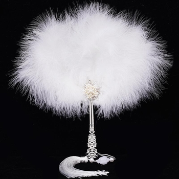 Evantai din pene, lucrat manual, stil Nou Chinezesc, recuzită pentru fotografie