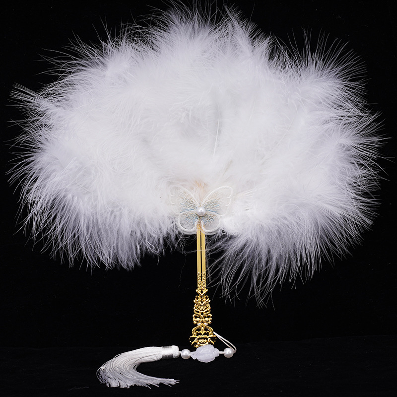 Evantai din pene, lucrat manual, stil Nou Chinezesc, recuzită pentru fotografie