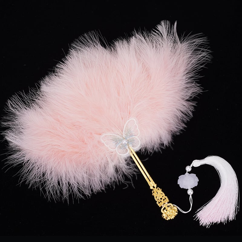 Evantai din pene, lucrat manual, stil Nou Chinezesc, recuzită pentru fotografie