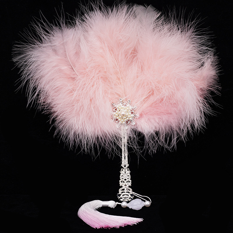 Evantai din pene, lucrat manual, stil Nou Chinezesc, recuzită pentru fotografie