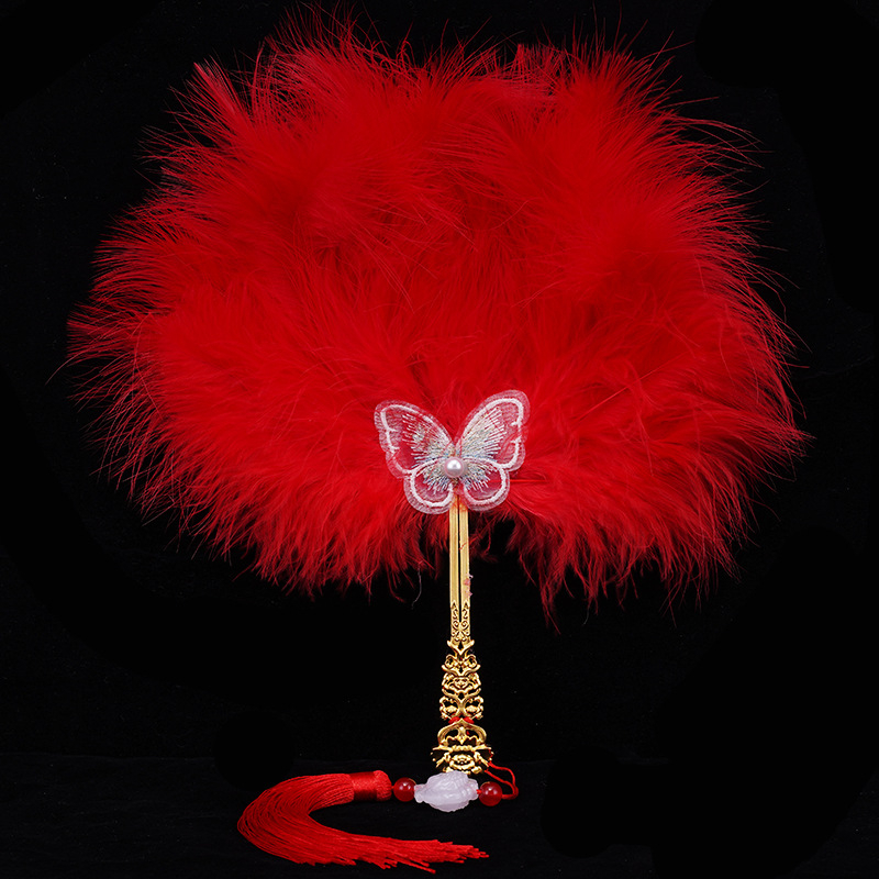 Evantai din pene, lucrat manual, stil Nou Chinezesc, recuzită pentru fotografie