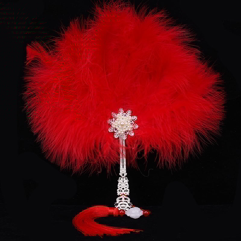 Evantai din pene, lucrat manual, stil Nou Chinezesc, recuzită pentru fotografie