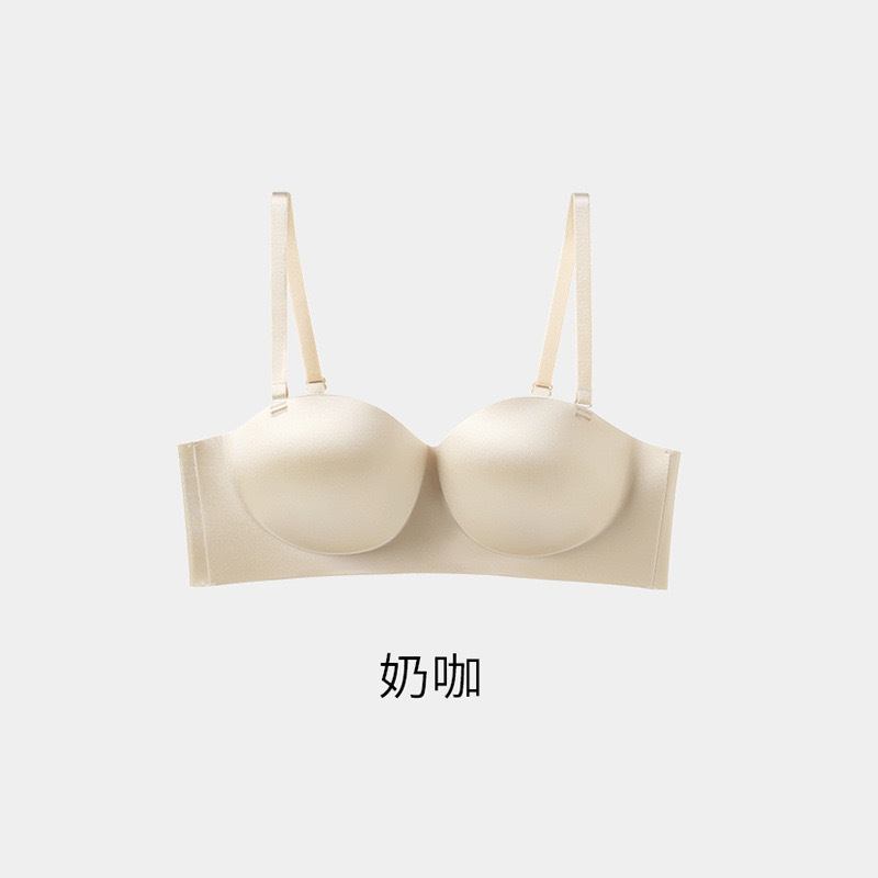 Bešvová podprsenka z lesklého saténu, bezšvový dizajn, bočné tvarovanie, bez ramienok, zadné zapínanie na štyri háčiky, nylonový materiál