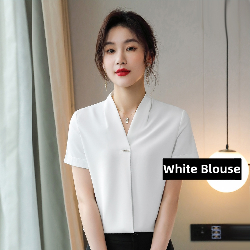 Dámska košeľa z chiffon: polyester s elastanom, dlhé rukávy, Výstrih do V, zapínanie na jeden gomb