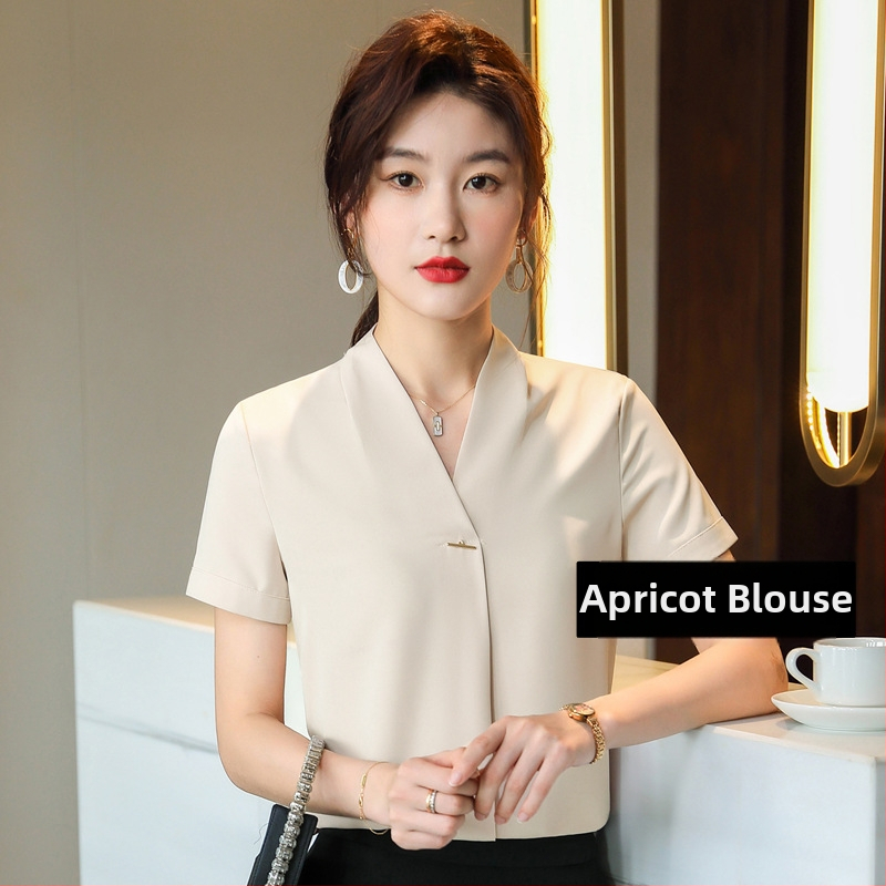 Dámska košeľa z chiffon: polyester s elastanom, dlhé rukávy, Výstrih do V, zapínanie na jeden gomb