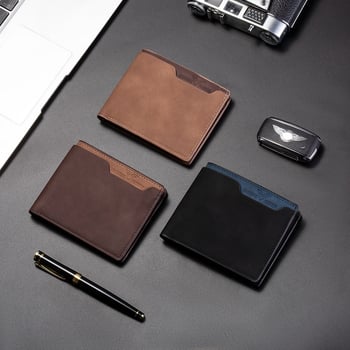 Portofel bărbați PU, bi-fold, cu buzunare pentru carduri, ușor, rezistent la uzură, anti-tăiere