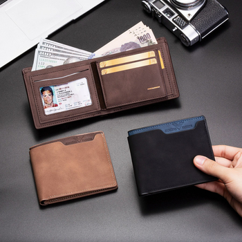 Portofel bărbați PU, bi-fold, cu buzunare pentru carduri, ușor, rezistent la uzură, anti-tăiere