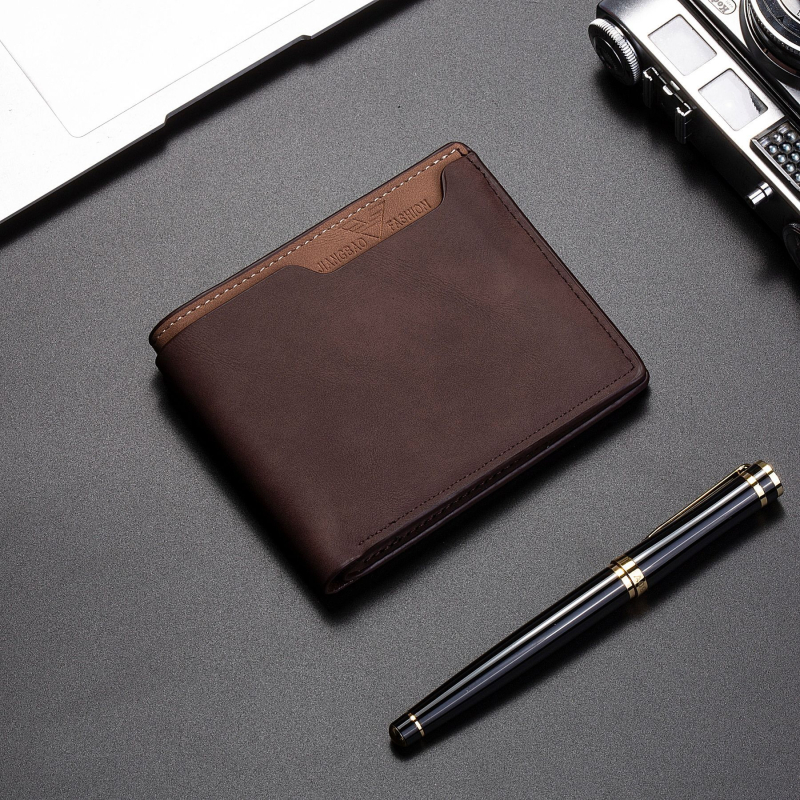 Portofel bărbați PU, bi-fold, cu buzunare pentru carduri, ușor, rezistent la uzură, anti-tăiere