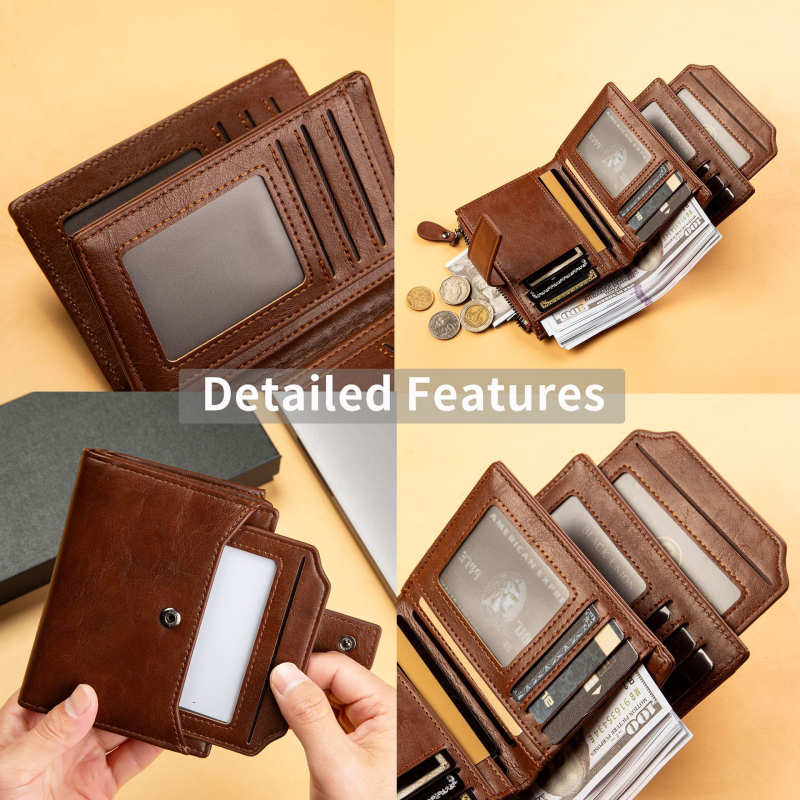 Portofel pentru bărbați — compact, multifuncțional din piele PU, cu căptușeală din poliester, primăvara 2025, anti-furt