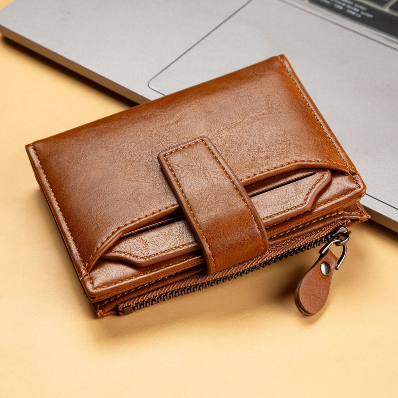 Portofel pentru bărbați — compact, multifuncțional din piele PU, cu căptușeală din poliester, primăvara 2025, anti-furt