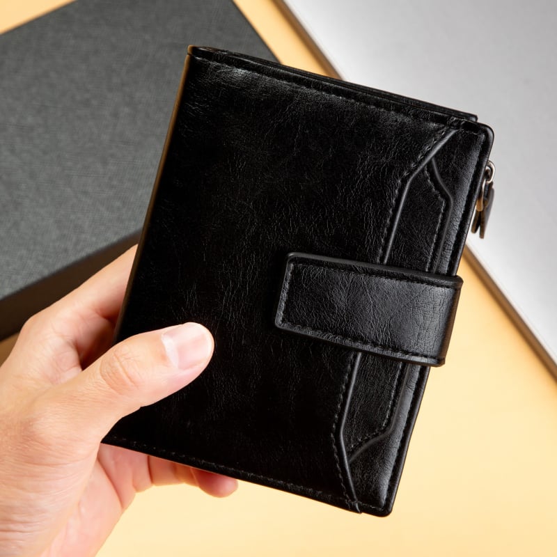 Portofel pentru bărbați — compact, multifuncțional din piele PU, cu căptușeală din poliester, primăvara 2025, anti-furt