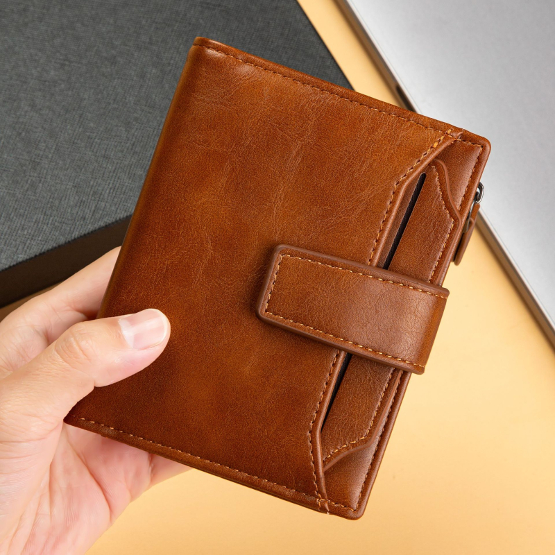 Portofel pentru bărbați — compact, multifuncțional din piele PU, cu căptușeală din poliester, primăvara 2025, anti-furt